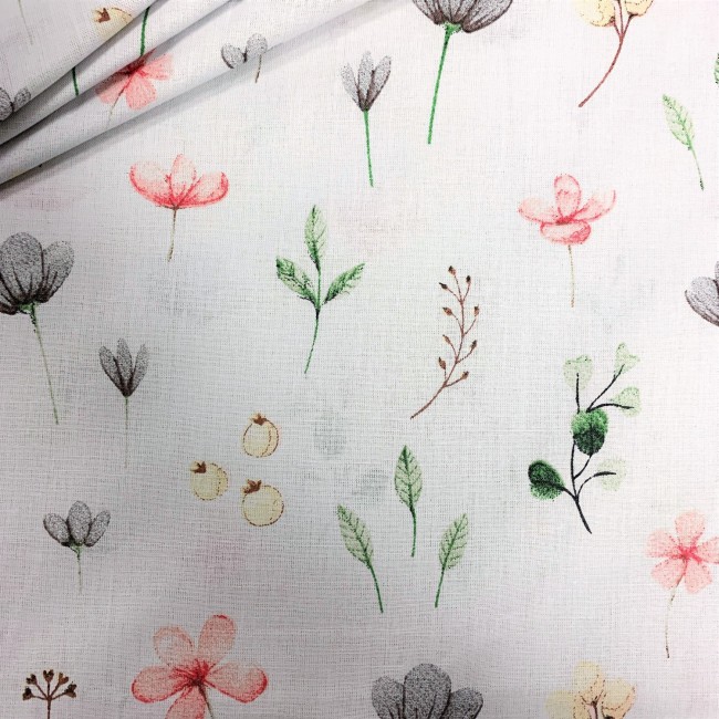 Tela de algodón - Flores, hojas y ramitas