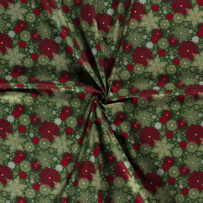 Algodón Premium - Rosetas de Navidad Rojo Verde