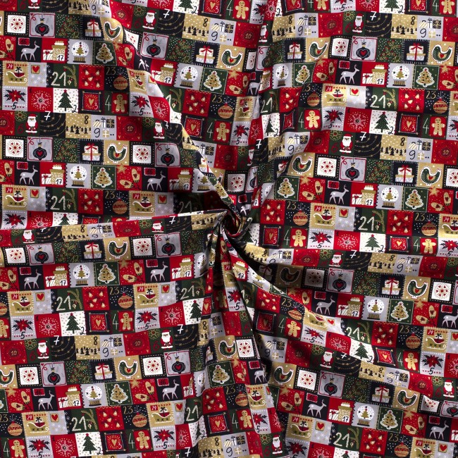 Algodón Premium - Galletas de patchwork navideño y Papá Noel