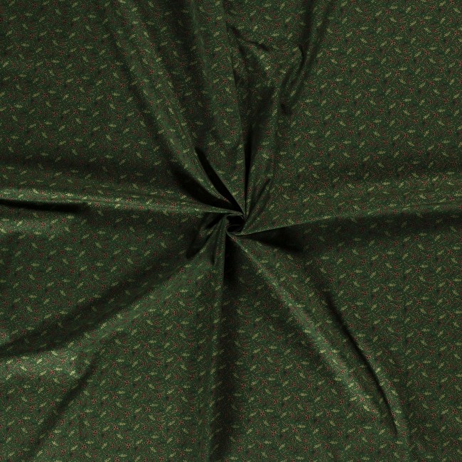 Algodón Premium - Ramitas navideñas de color verde oscuro