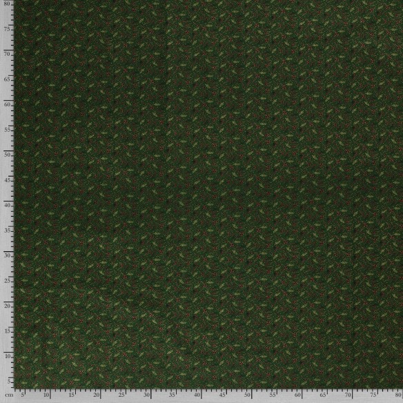Algodón Premium - Ramitas navideñas de color verde oscuro