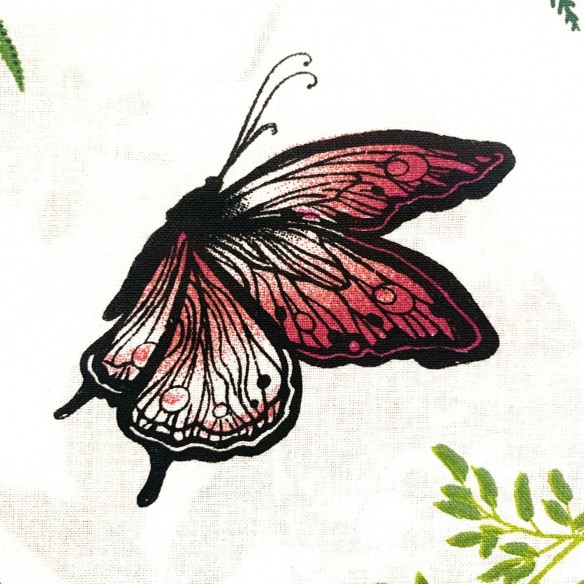 Tela de algodón - Helechos y mariposas