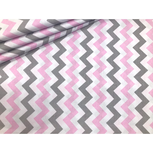 Tela de algodón - Zigzag rosa-gris