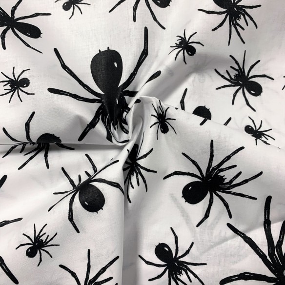 Tela de algodón - Arañas negras sobre blanco