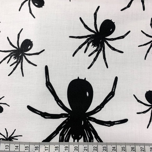 Tela de algodón - Arañas negras sobre blanco