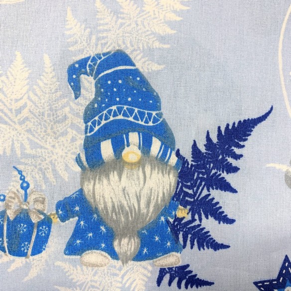 Tela de algodón - Gnomos y patines azul navideño