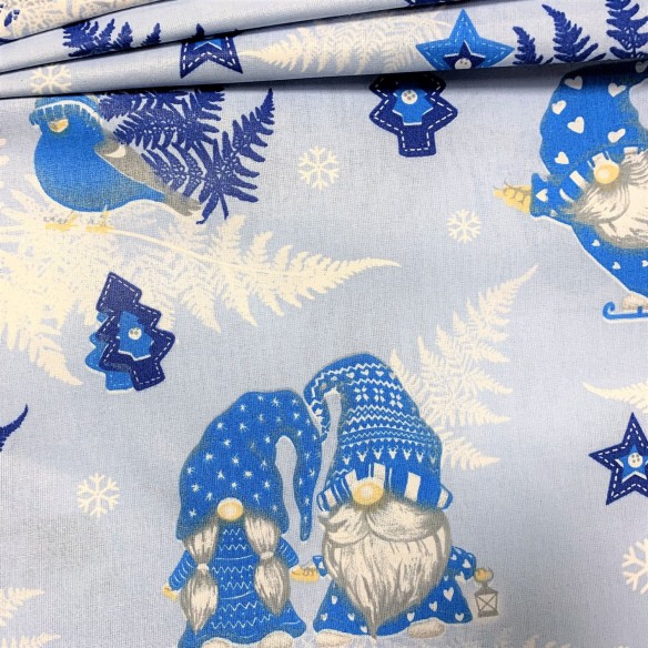 Tela de algodón - Gnomos y patines azul navideño