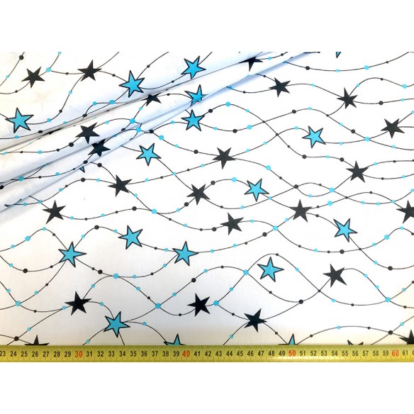Tela de algodón - Estrellas en una línea azul claro