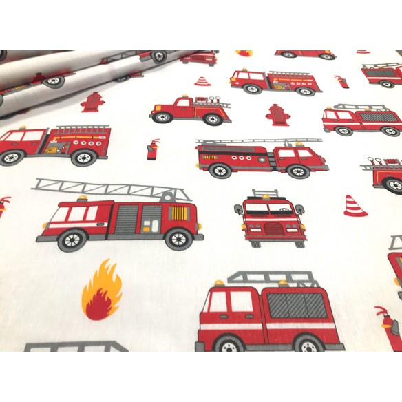Tela de algodón - Patrones de bombero en blanco