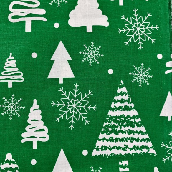 Tela de algodón - Árboles de Navidad, blanco sobre verde