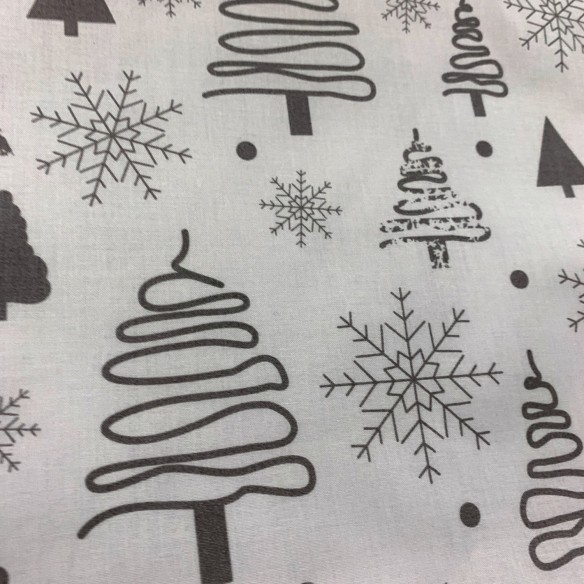 Tela de algodón - Árboles de Navidad gris sobre blanco