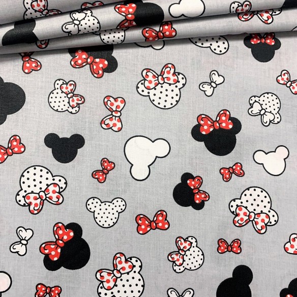 Tela de algodón - Pequeño Mickey Mouse rojo con DOT en gris