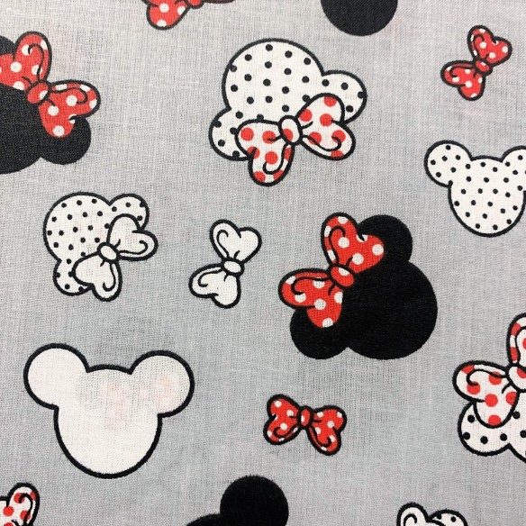 Tela de algodón - Pequeño Mickey Mouse rojo con DOT en gris