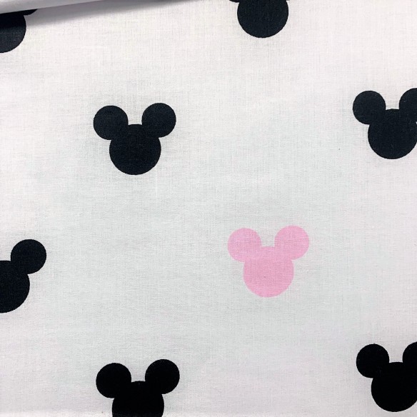 Tela de algodón - Mickey Mouse rosa y negro sobre blanco