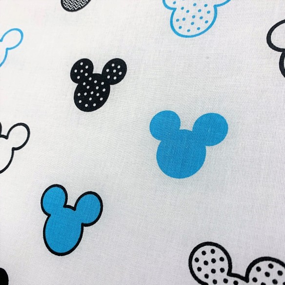 Tela de algodón - Patrones de Mickey Mouse azul sobre blanco