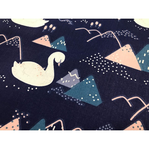 Tela de algodón - Cisnes en azul marino