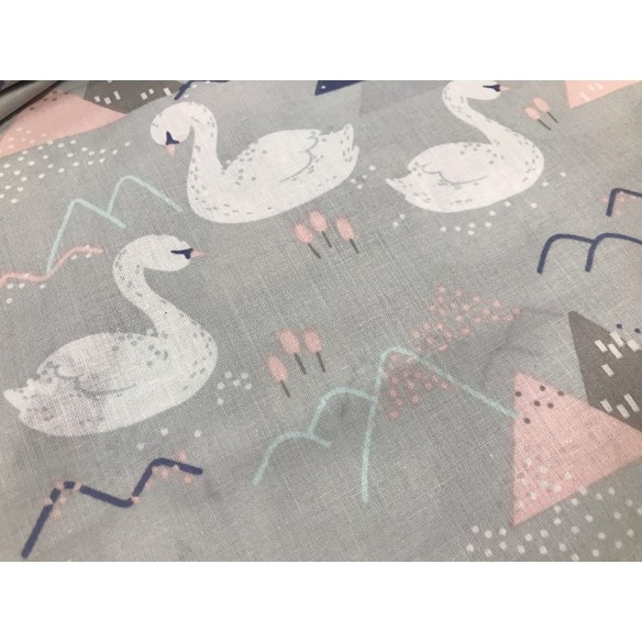 Tela de algodón - Cisnes en gris