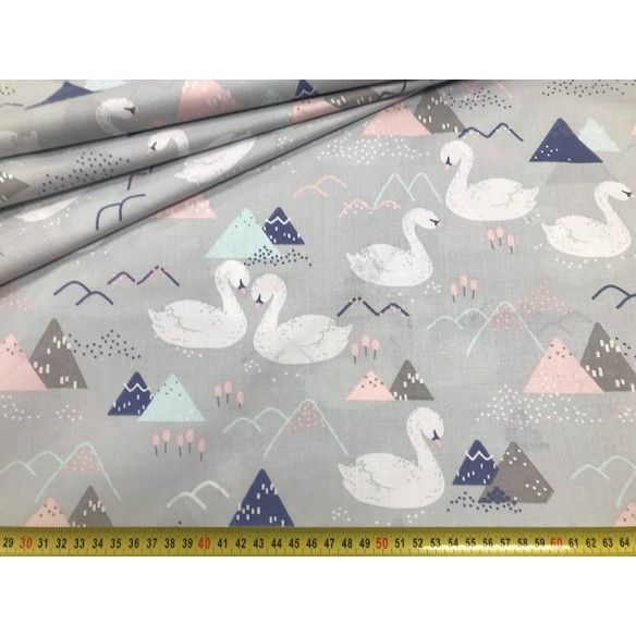 Tela de algodón - Cisnes en gris