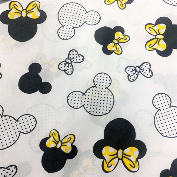 Tela de Algodón - Mickey Mouse Amarillo con Lunares