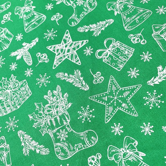 Tela de Algodón - Regalos de Navidad Blanco sobre Verde