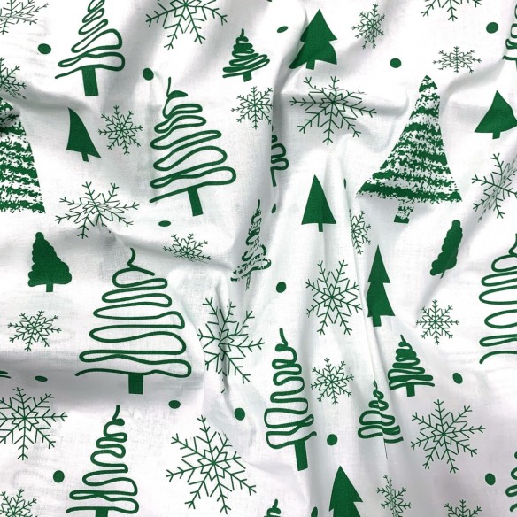 Tela de Algodón - Árboles de Navidad Verde sobre Blanco
