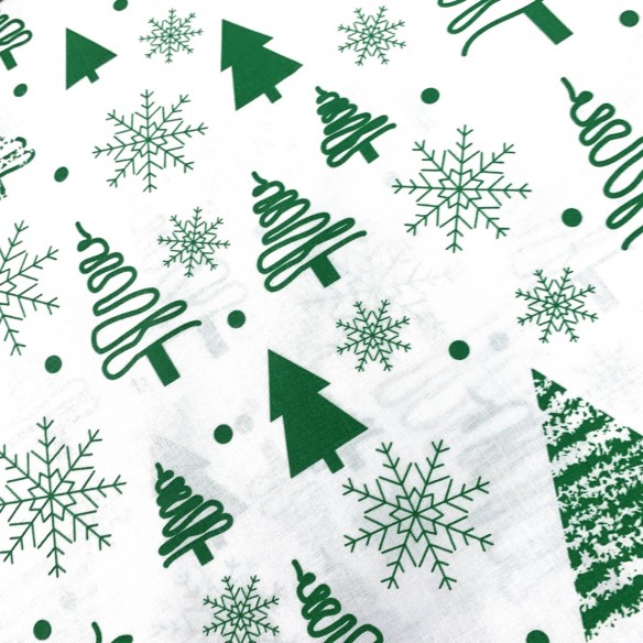 Tela de Algodón - Árboles de Navidad Verde sobre Blanco