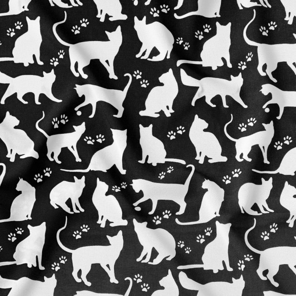 Tela de algodón - Grandes gatos blancos sobre negro