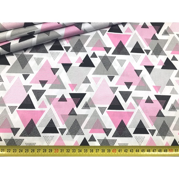 Tela de algodón - Triángulos rosa y negro