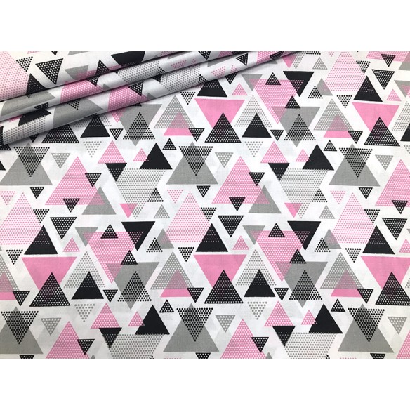 Tela de algodón - Triángulos rosa y negro