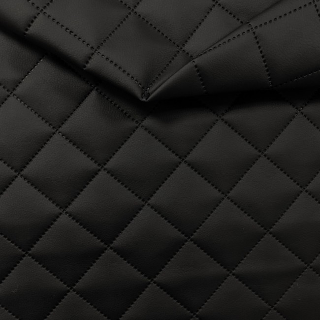 Tela para tapizar Cuero de PU acolchado Diamante 5x5 - Negro