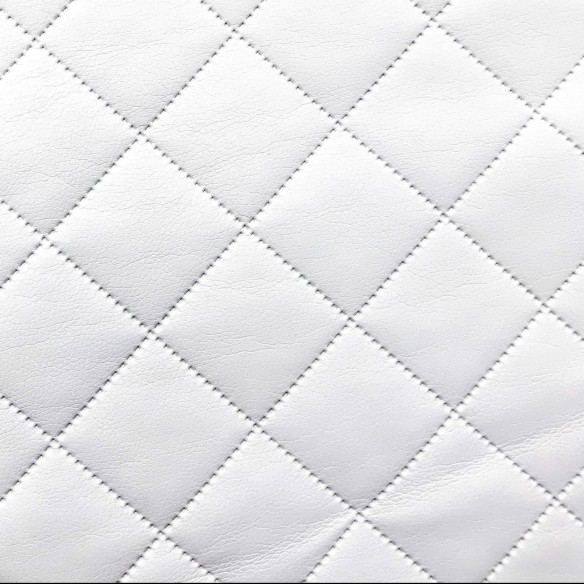 Tela para tapizar Cuero de PU acolchado Diamante 5x5 - Blanco