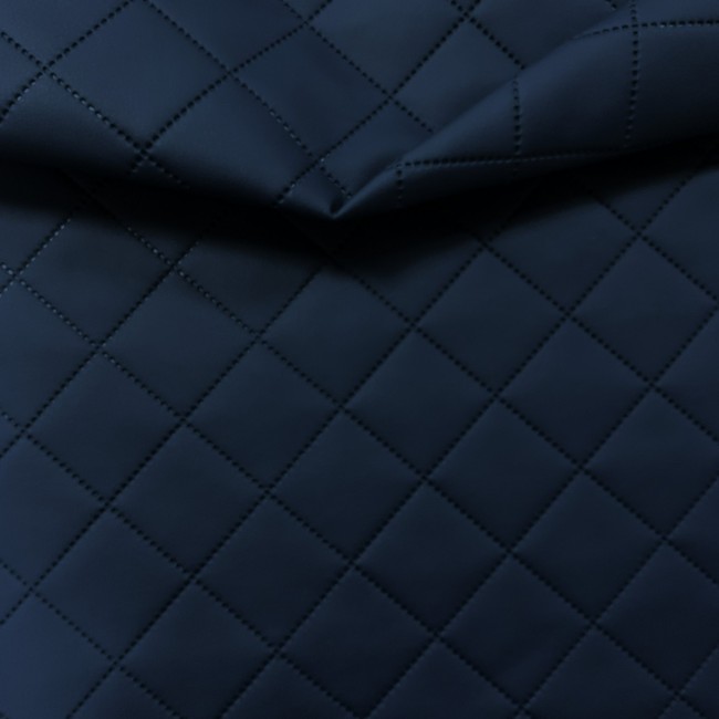 Tela para tapizar Cuero de PU acolchado Diamante 5x5 - Azul marino