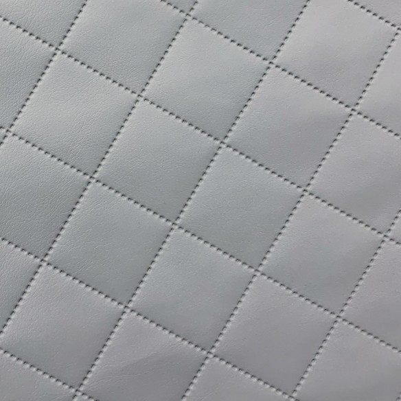 Tela para tapizar Cuero de PU acolchado Diamante 5x5 - Gris claro