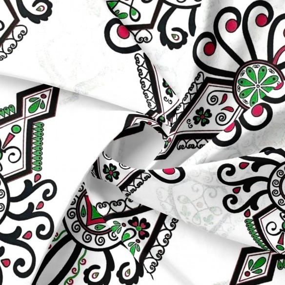 Tela de algodón - Parzenica Highland Folklore Pattern White