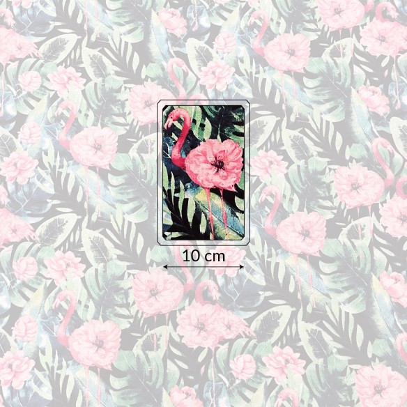 Tela de algodón - Flamencos con flores y hojas rosas