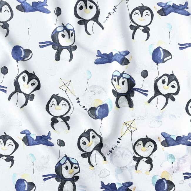 Tela de Algodón - Pingüino Feliz, azul