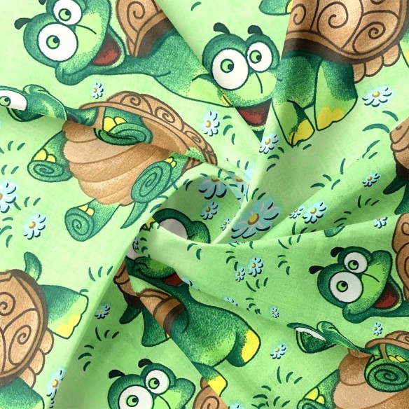 Tela de algodón - Tortugas en verde