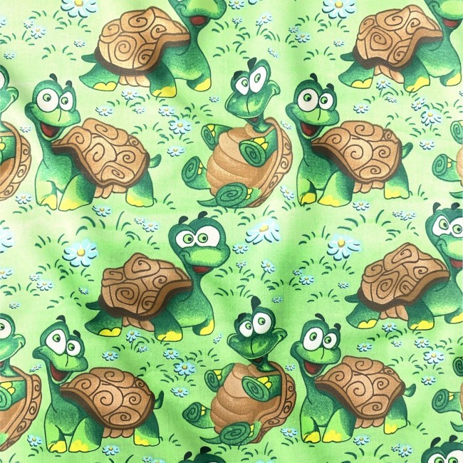 Tela de algodón - Tortugas en verde