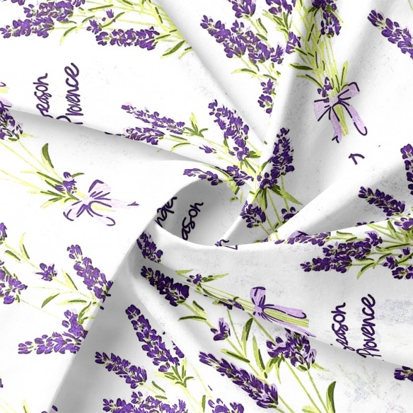 Tela de algodón - Flores de lavanda sobre blanco