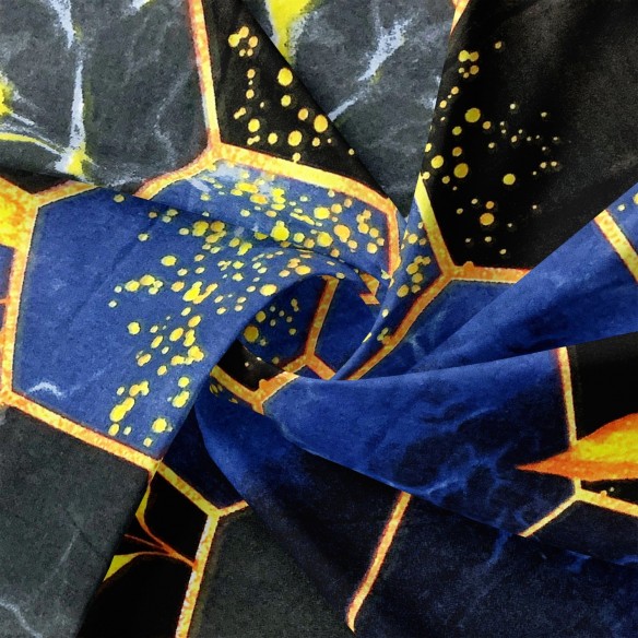 Tela de Algodón 220 cm - Hexágono, Azul y Negro