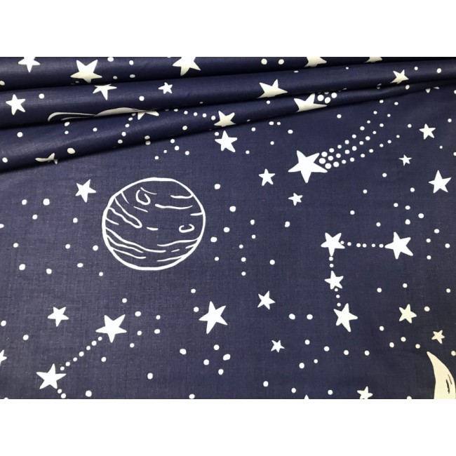 Tela de algodón - Planetas y estrellas sobre azul marino