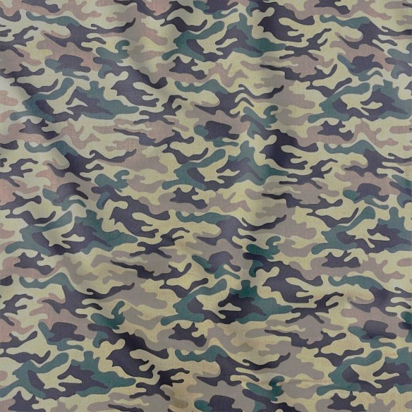 Tela de algodón - Camuflaje verde militar marrón