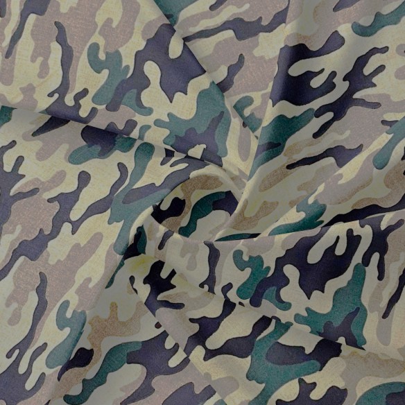 Tela de algodón - Camuflaje verde militar marrón