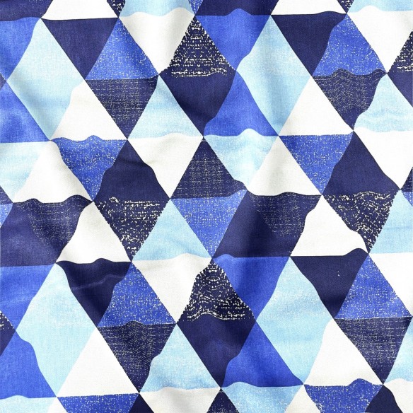 Tela de algodón - Pirámides y triángulos Azul marino