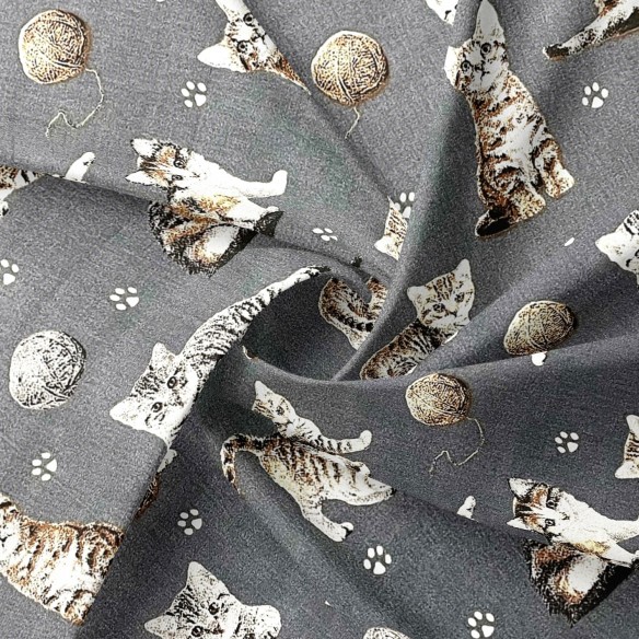 Tela de algodón - Hilados y patas de gato en gris