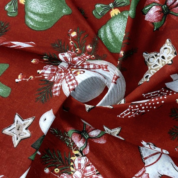 Tela de algodón - Rojo mecedor navideño
