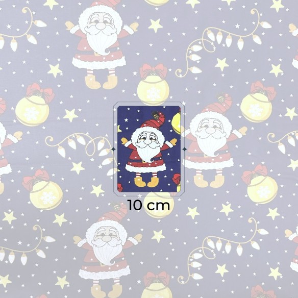 Tela de algodón - Papá Noel navideño y luces navideñas