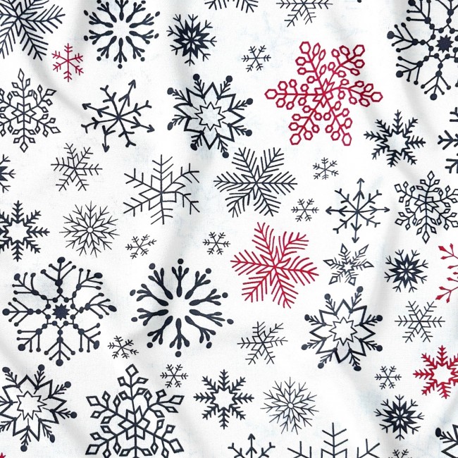 Tela de algodón - Copos de nieve navideños Rojo-Negro