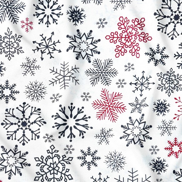 Tela de algodón - Copos de nieve navideños Rojo-Negro