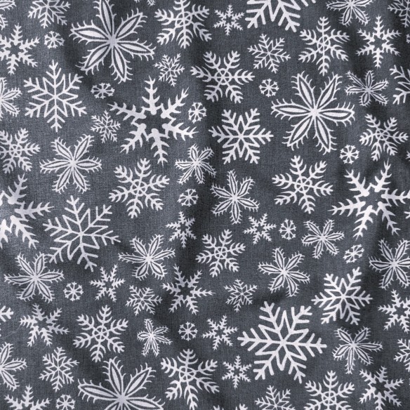 Tela de algodón - Copos de nieve grises navideños